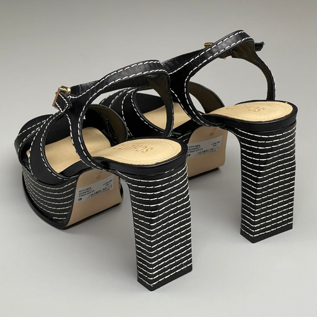 SCHUTZ Keefa Casual Women's Leather Sandal Black Platform 4" Heel Shoes Sz 9.5B (New)
