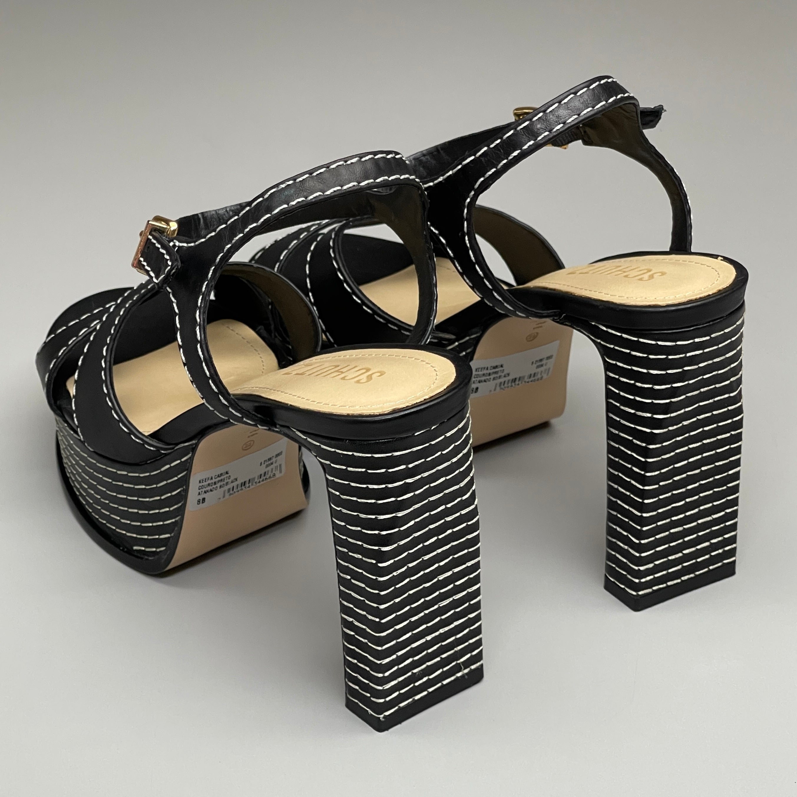 SCHUTZ Keefa Casual Women's Leather Sandal Black Platform 4" Heel Shoes Sz 9.5B (New)