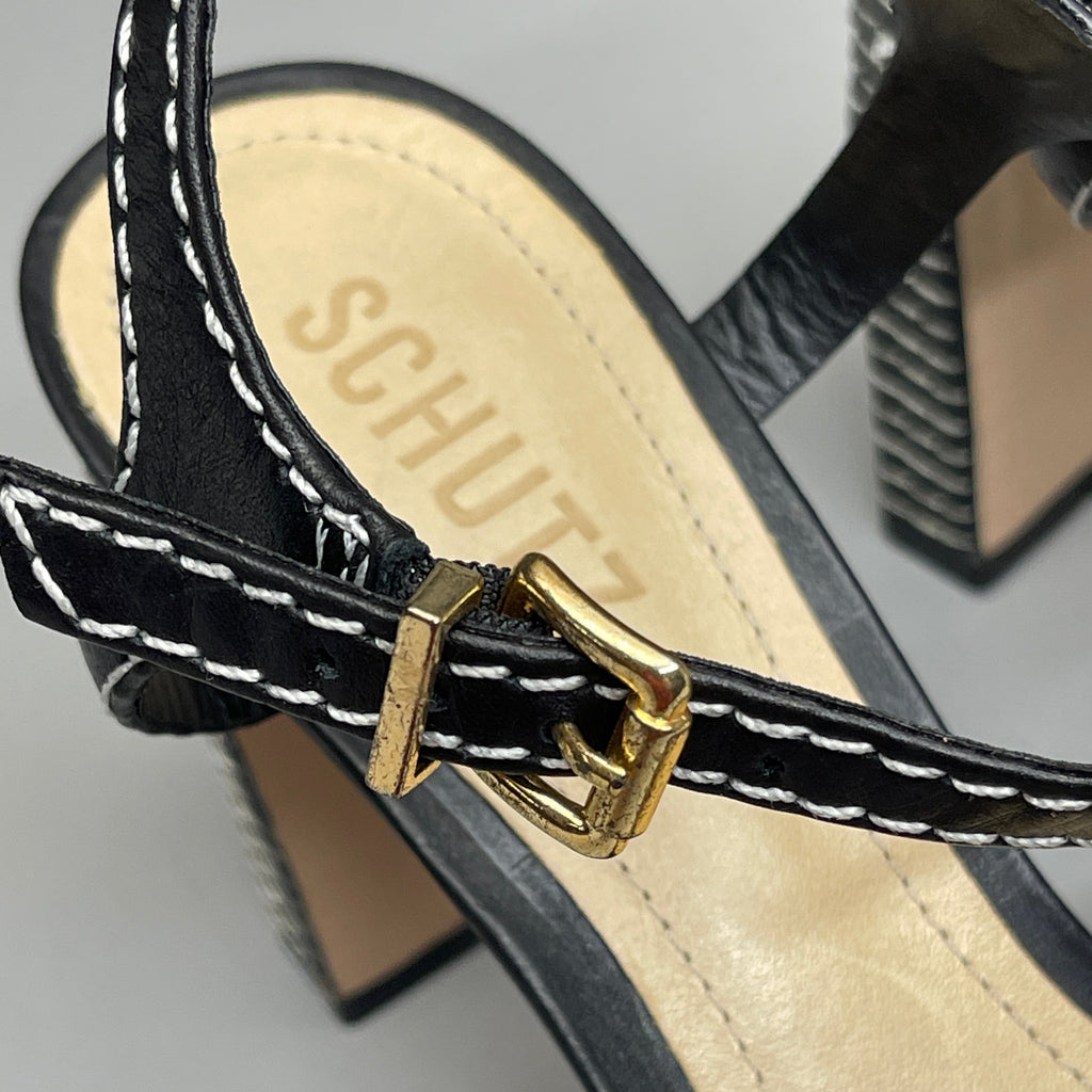 SCHUTZ Keefa Casual Women's Leather Sandal Black Platform 4" Heel Shoes Sz 9.5B (New)