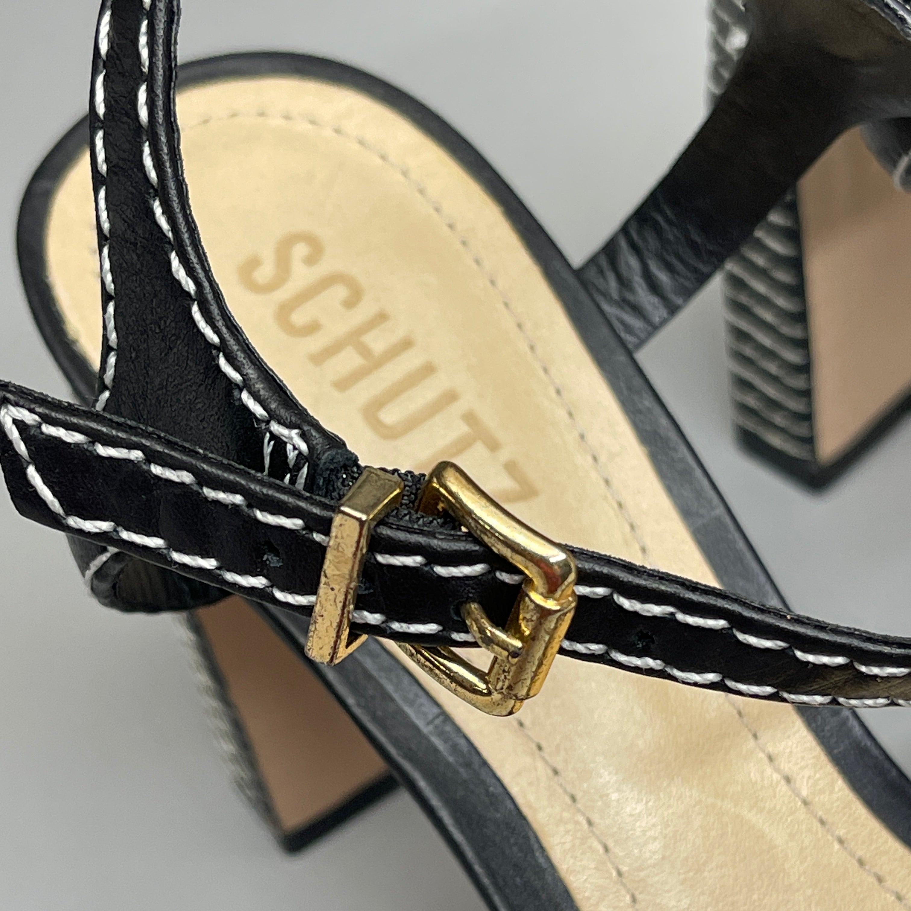 SCHUTZ Keefa Casual Women's Leather Sandal Black Platform 4" Heel Shoes Sz 9.5B (New)