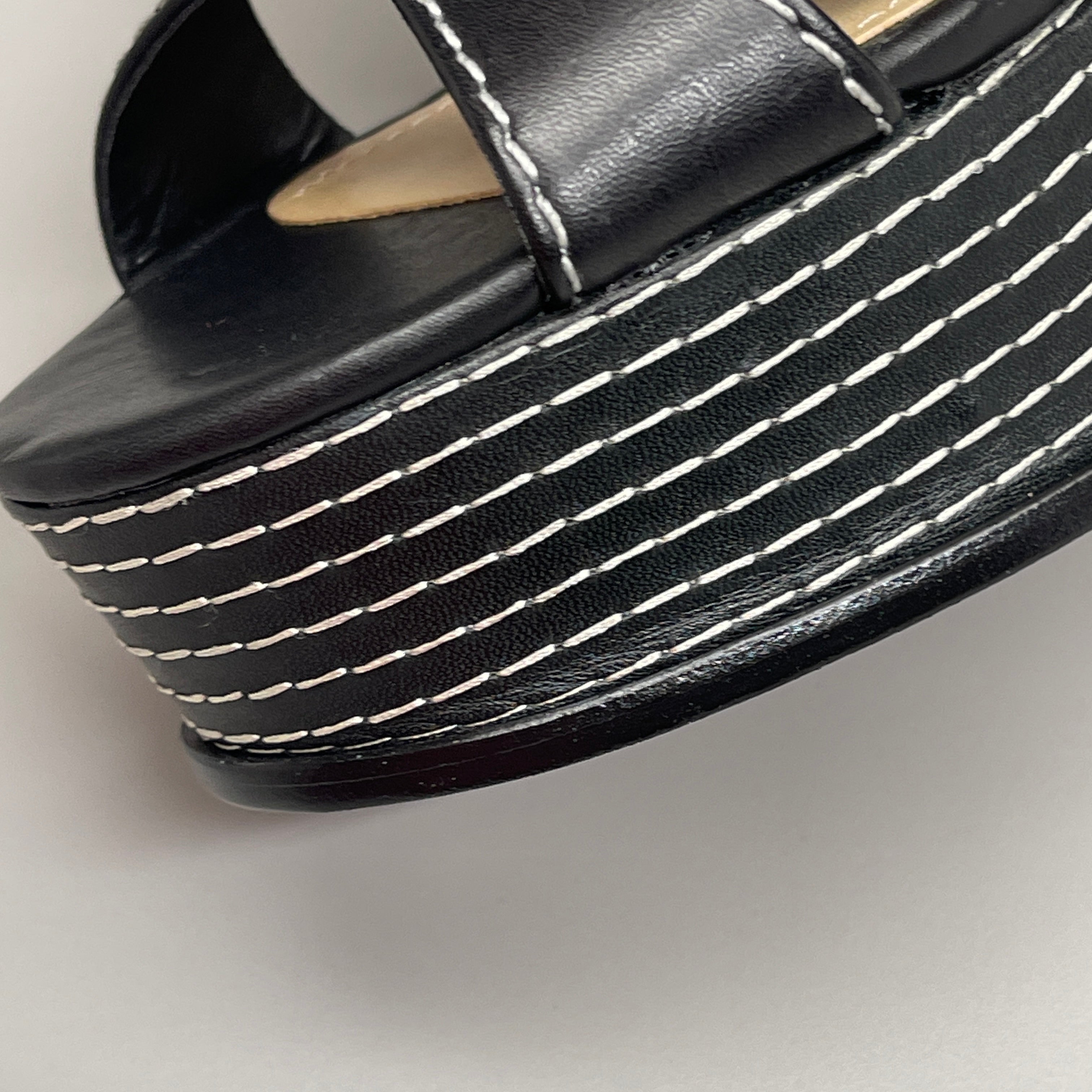 SCHUTZ Keefa Casual Women's Leather Sandal Black Platform 4" Heel Shoes Sz 9.5B (New)