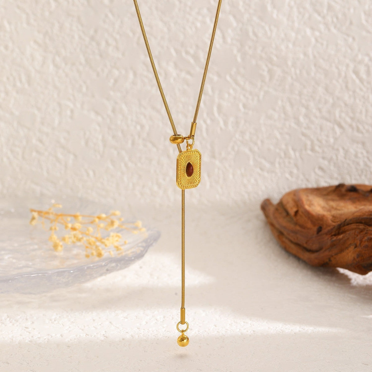 Gold Sunflower & Tiger Eye Long Necklace