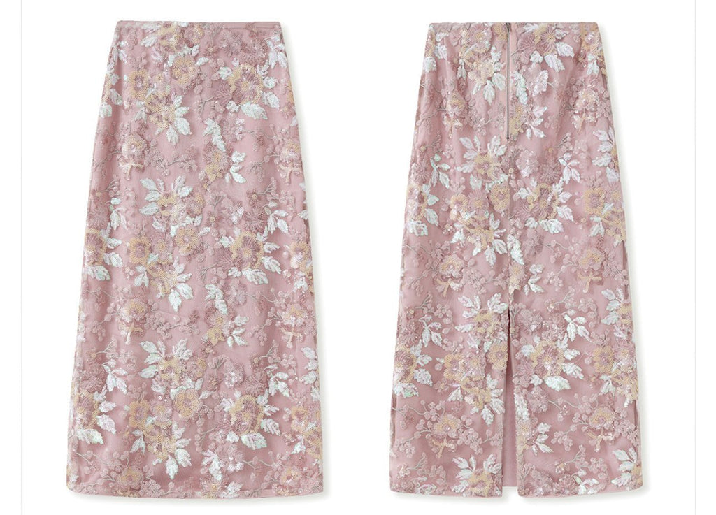 Luxury Embroidered Floral Jacket & Skirt Set(MS307)