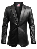 Men 2 Button Leather Coat