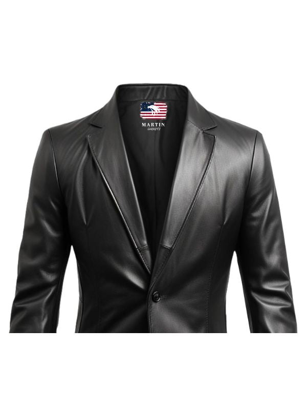 Men 2 Button Leather Coat