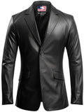 Men Two Button Black Leather Blazer