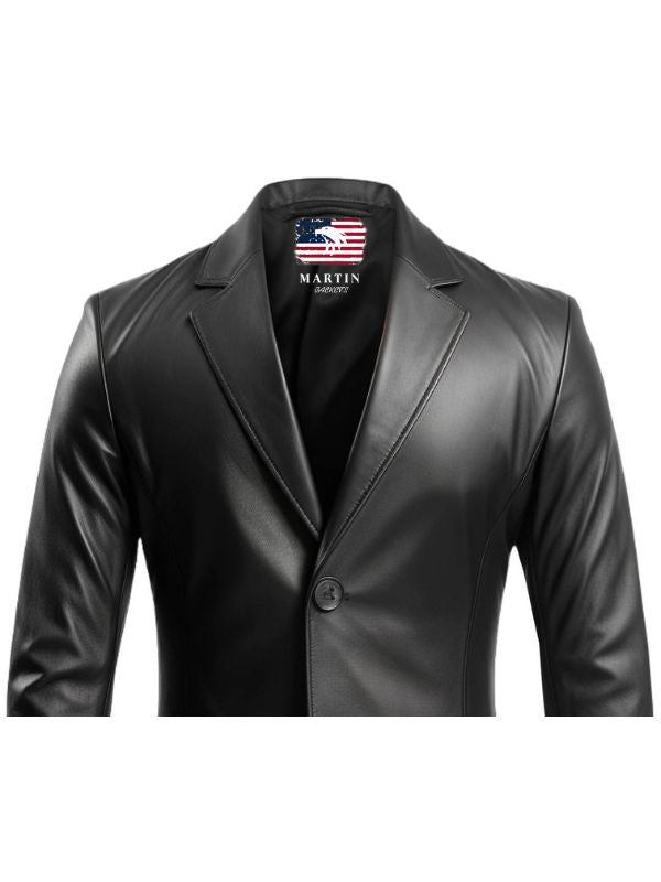 Men Two Button Black Leather Blazer