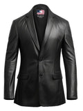 Men Two Button Stylish Leather Black Blazer