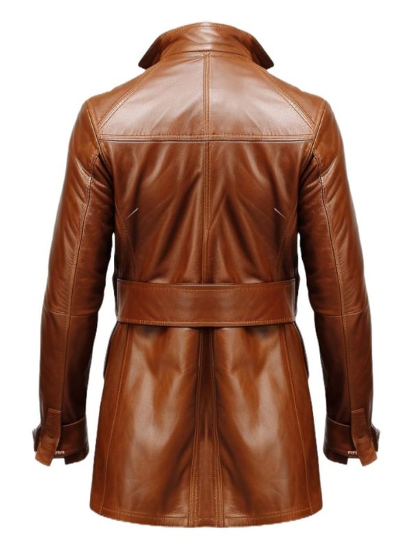 Men Vintage Big Pockets Tan Brown Leather Coat