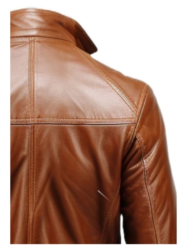 Men Vintage Big Pockets Tan Brown Leather Coat
