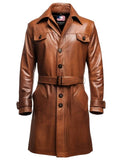 Men Vintage Brown Leather Coat- Long Leather Coat