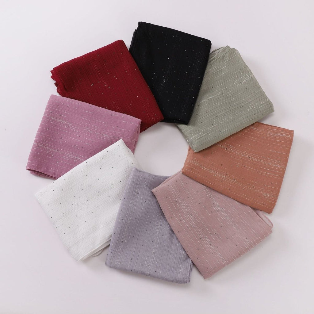 Modest Elegance Silver Crinkle Drape Hijab with Rhinestones (MH155)