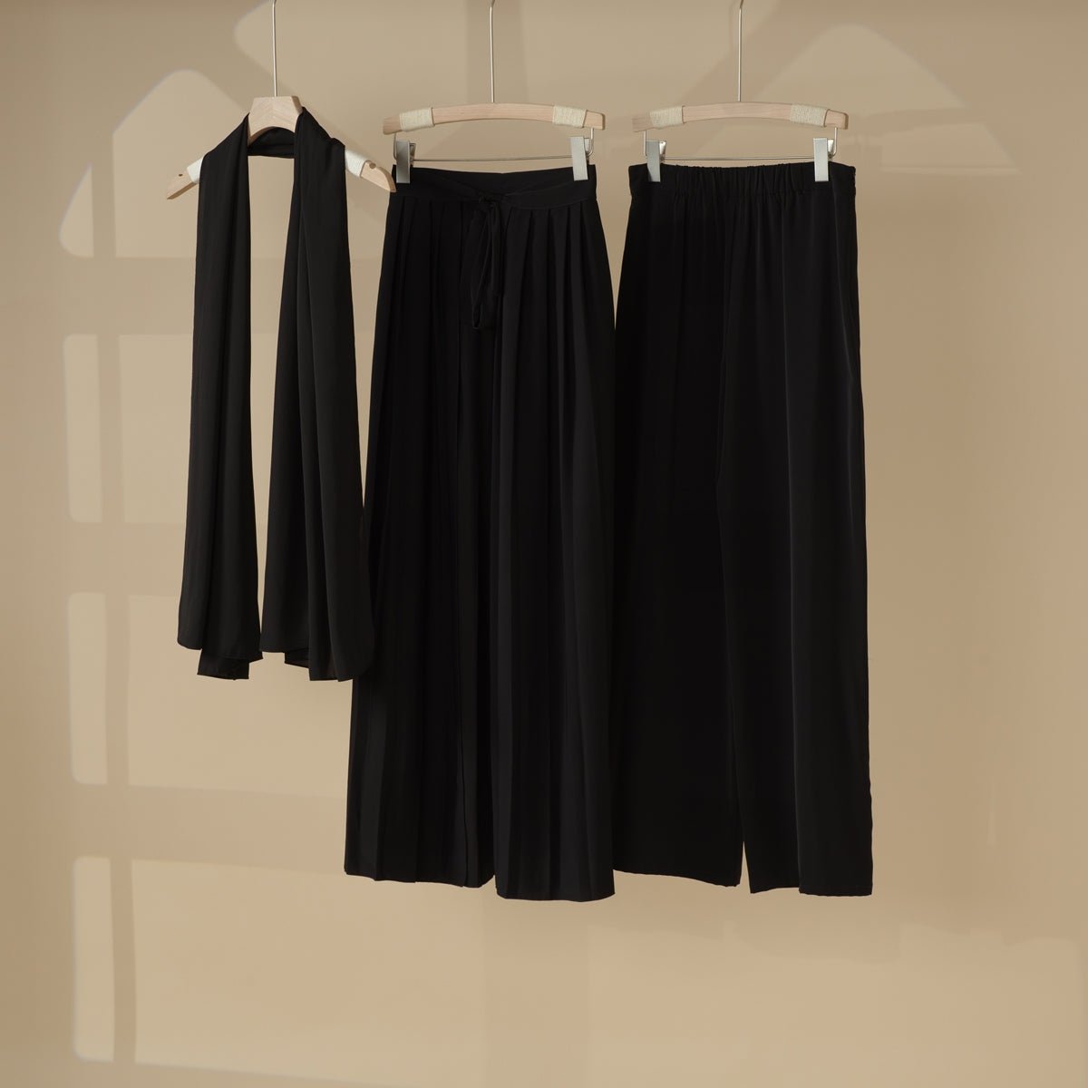 Pleated Overskirt, Wide-Cut Pants & Matching Hijab Set (MS025)
