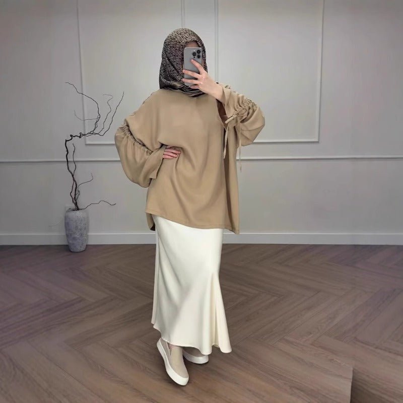 Oversized Tunic & Mermaid Skirt Set | Colorblock Two-Piece Outfit(MS225)