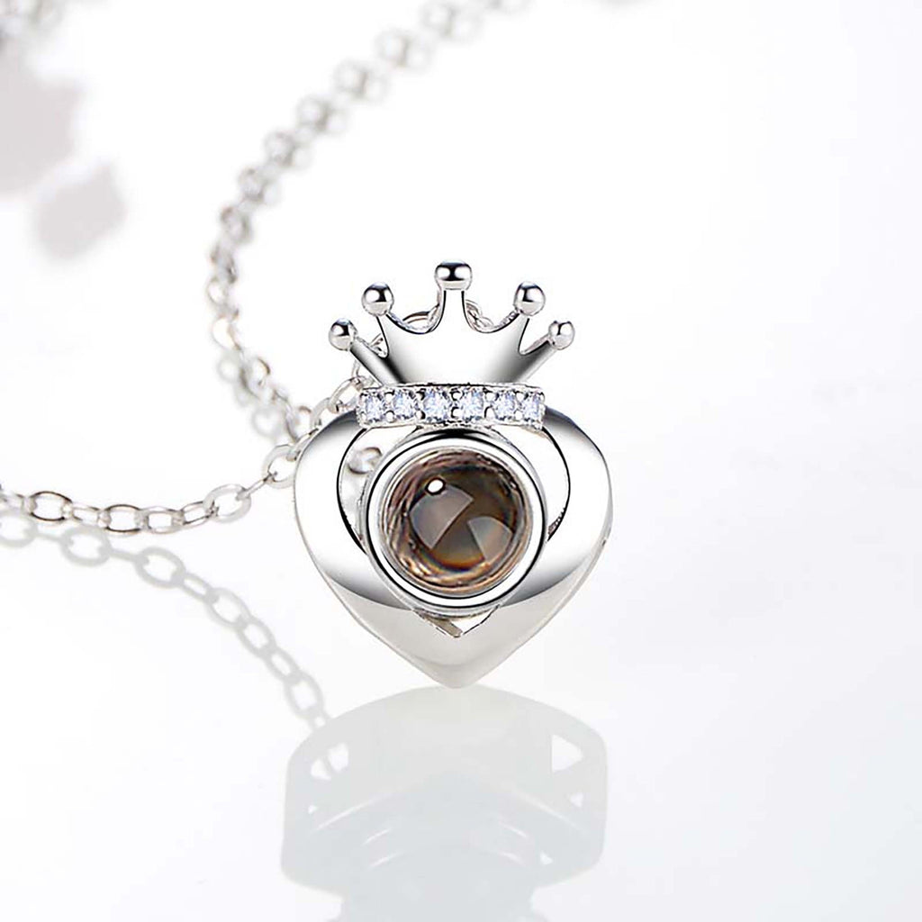 Customized Projection Photo Rose Gold Silver Color Projection Heart Crown Pendant Necklace