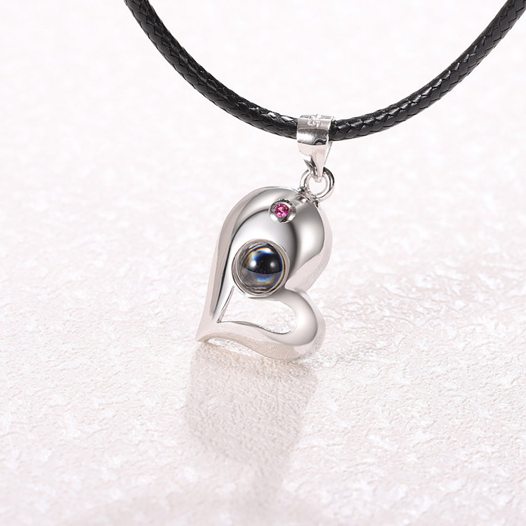 1 Pair Name Couple Heart Shape 100 Languages I Love You Projection Pendant Necklace