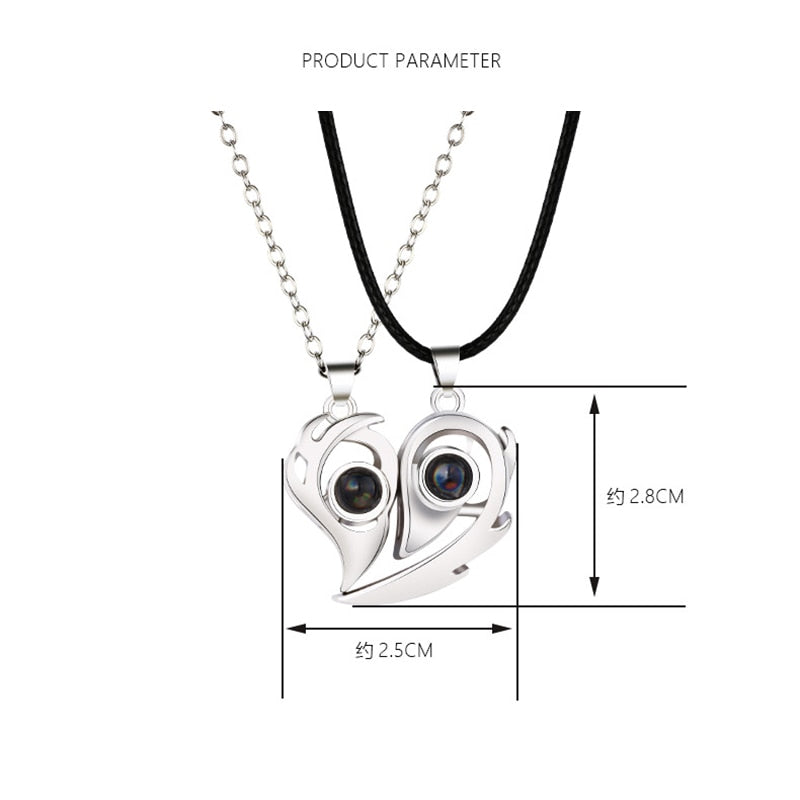 2PCS/set matching necklaces for couples 100 Languages I Love You Lovers Heart Magnetic relationship Necklace