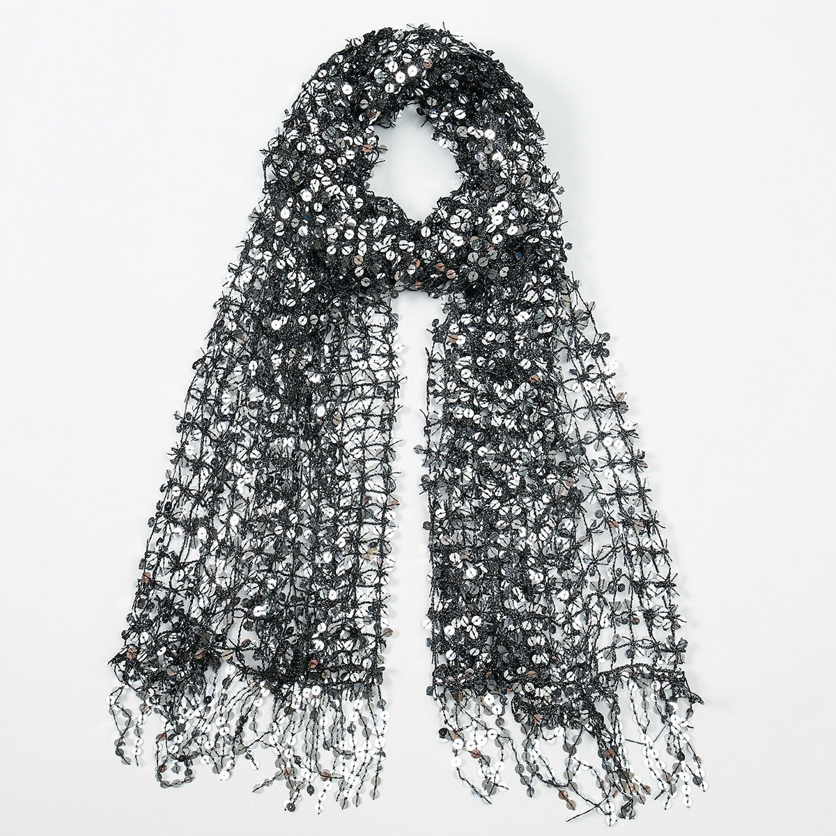 Sequin Mesh Shawl Hijab with Fringe(MH206)