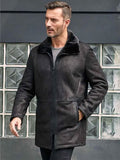 Men’s Black Shearling Fur Outwear Mink Overcoat Lapel Leather Jacket Coat