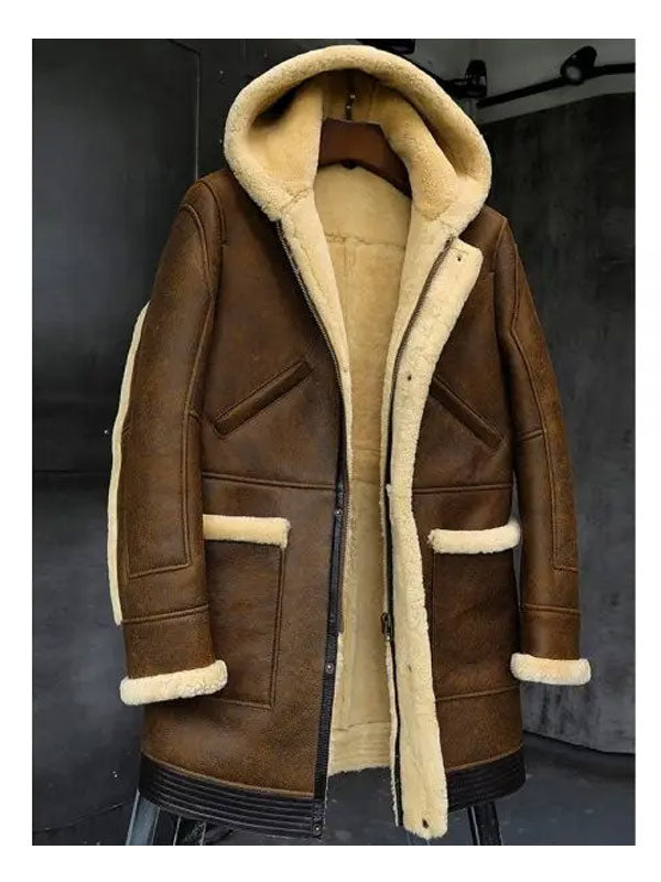 Men's Hooded Sheepskin Shearling Leather Jacket