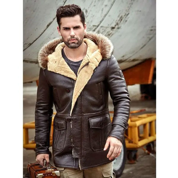 Men’s B3 Leather Bomber Shearling Trench Coat