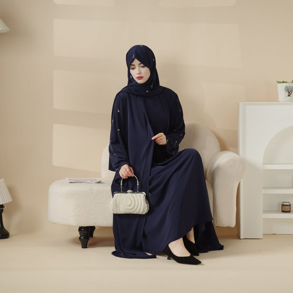 Tulip Embroidery Open Abaya 4-Piece Set (MOA051)
