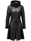 Women’s Black Hooded Leather Coat