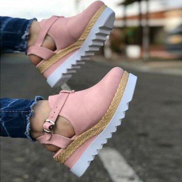 Women's Sandals Vintage Shoes Buckle Strap Straw Thick Bottom Flats Platform Sandals Flock Retro Shoes Woman Buckle Strap Straw Thick Bottom Party Flatform Sandals