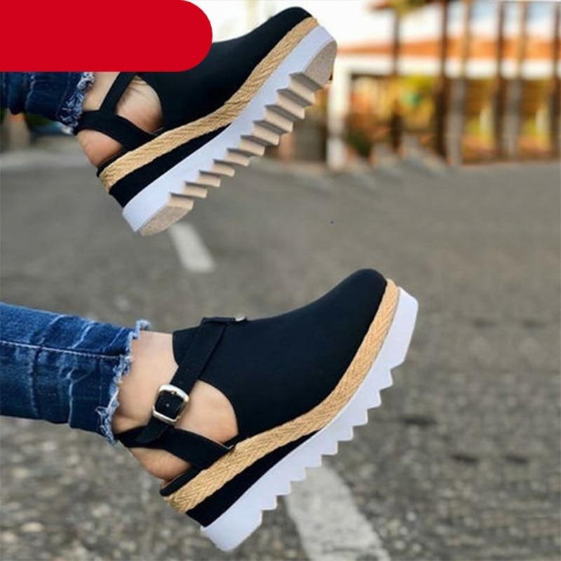 Women's Sandals Vintage Shoes Buckle Strap Straw Thick Bottom Flats Platform Sandals Flock Retro Shoes Woman Buckle Strap Straw Thick Bottom Party Flatform Sandals